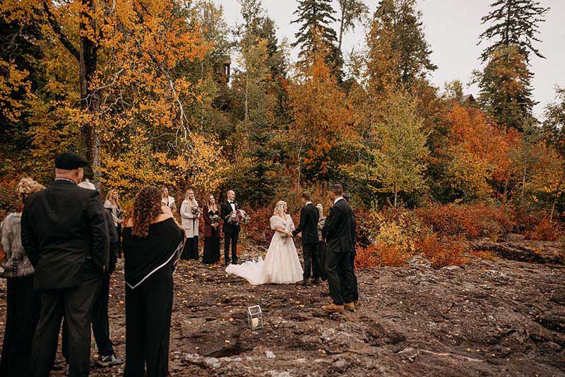 Northern Minnesota outdoor fall wedding ceremony