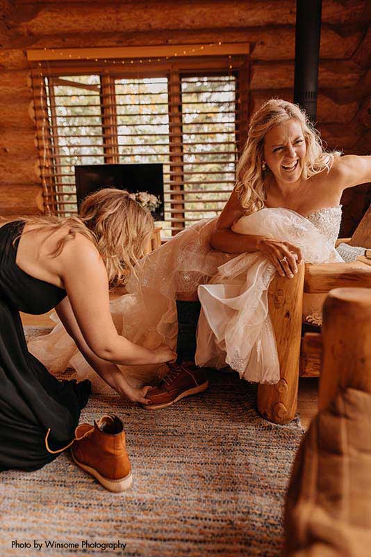 Bride puts on Red Wing boots