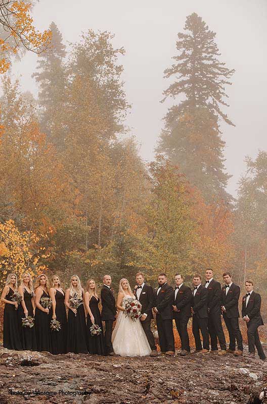 Minnesota wedding party poses for photo on the North Shore