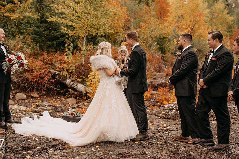 Wedding ceremony in Northern Minnesota in the fall