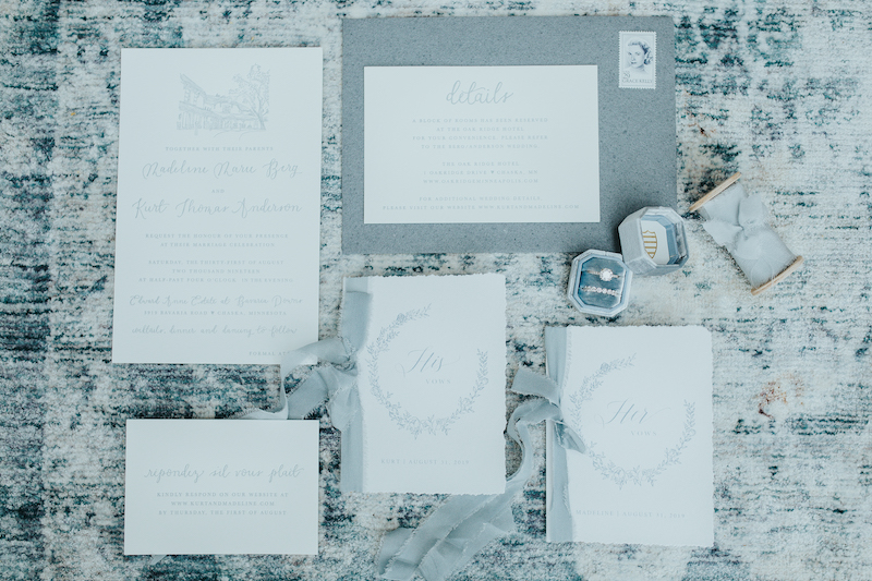 Pale blue and white elegant wedding stationery