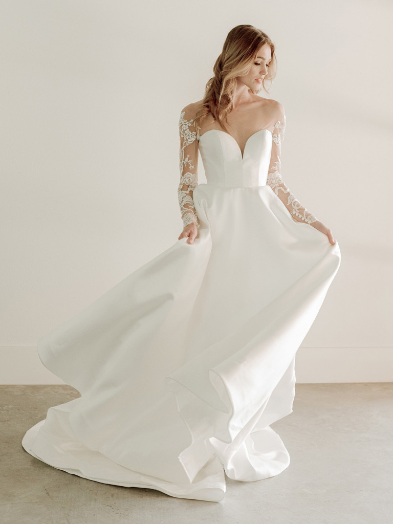 Long-sleeved naked lace bridal gown by Van Der Velde