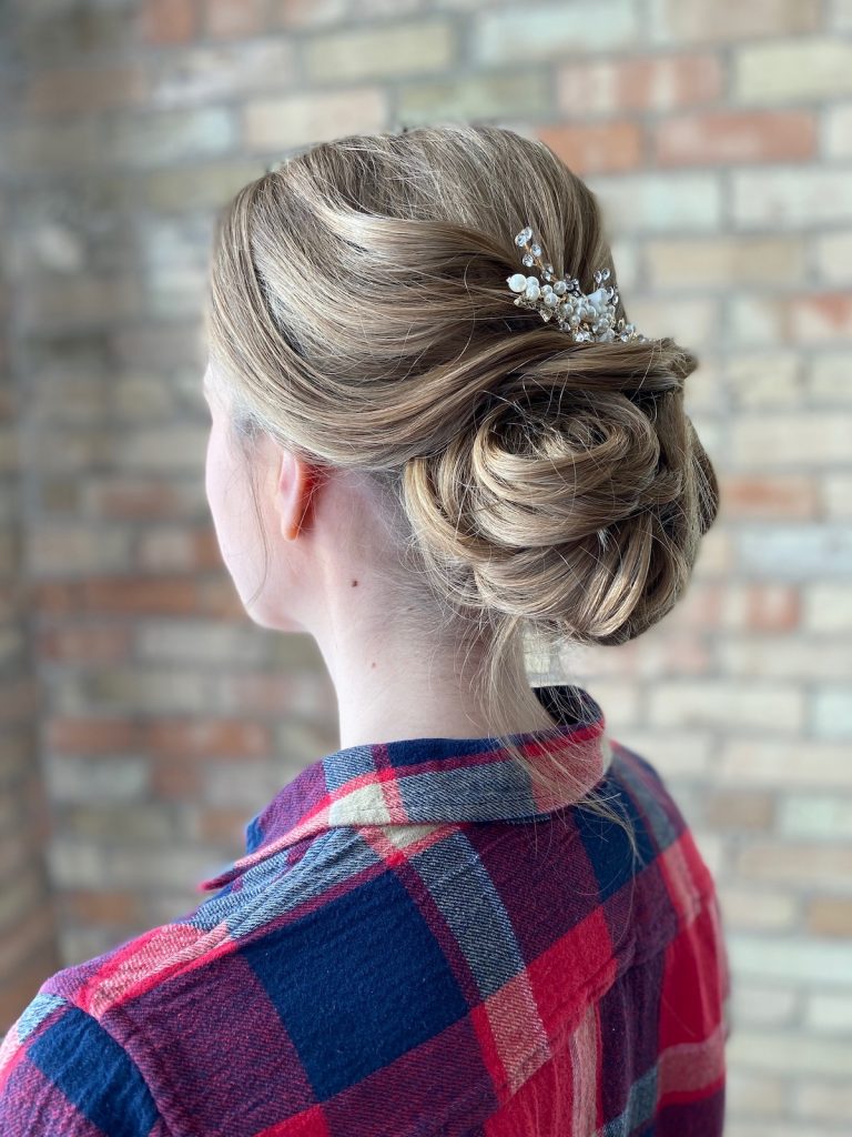 Glam bun for wedding day hair