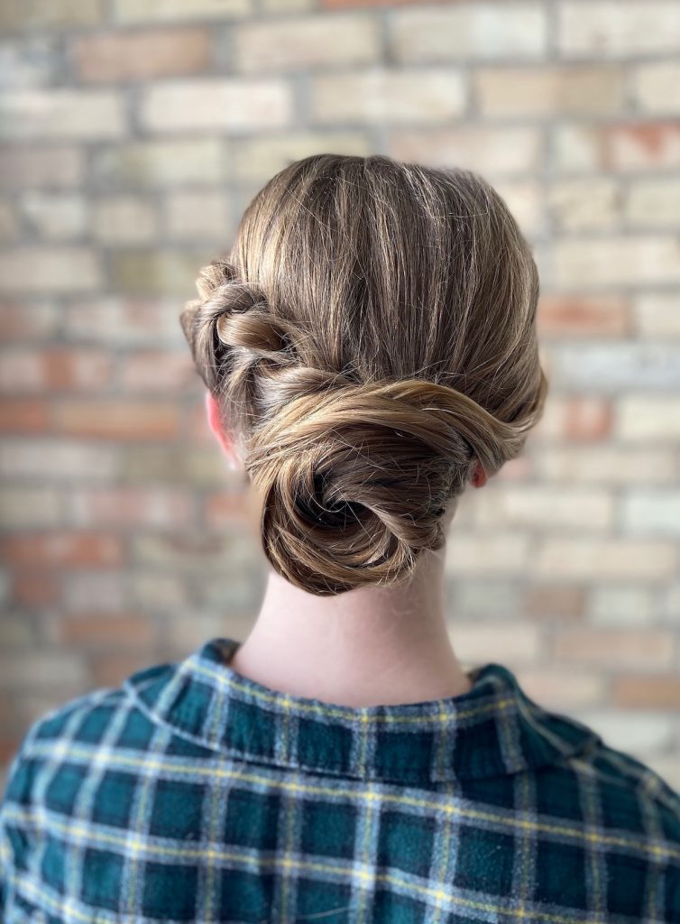 Low bun with a braid hairstyles for your wedding day 