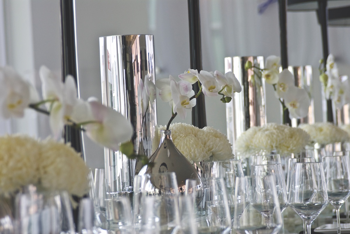 Silver and white wedding centerpieces 