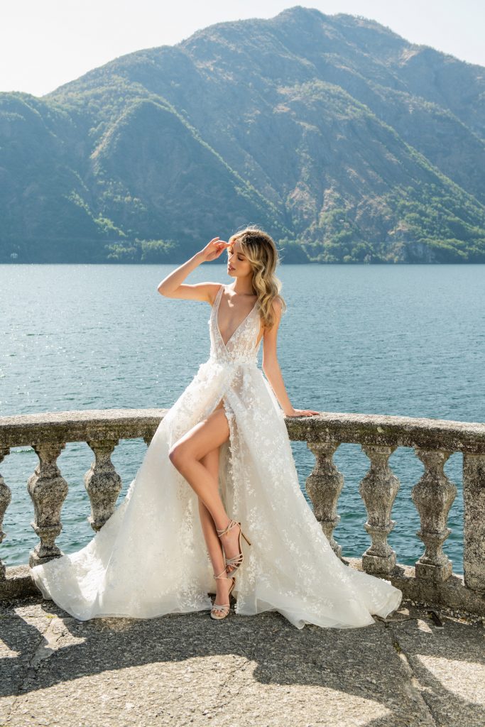 Berta Como high slit modern bridal gown 