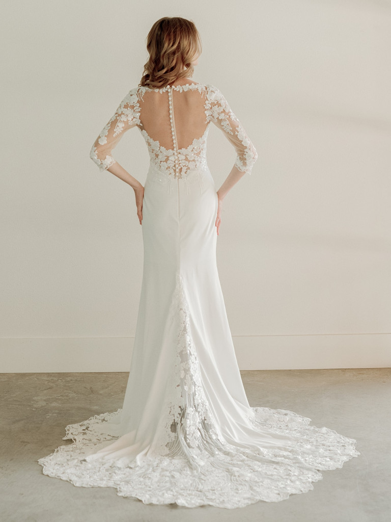 Lace sleeve modern bridal gown