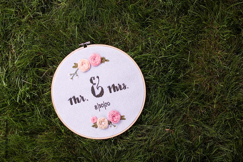 Mr and Mrs cross stitch pattern with flower pattern