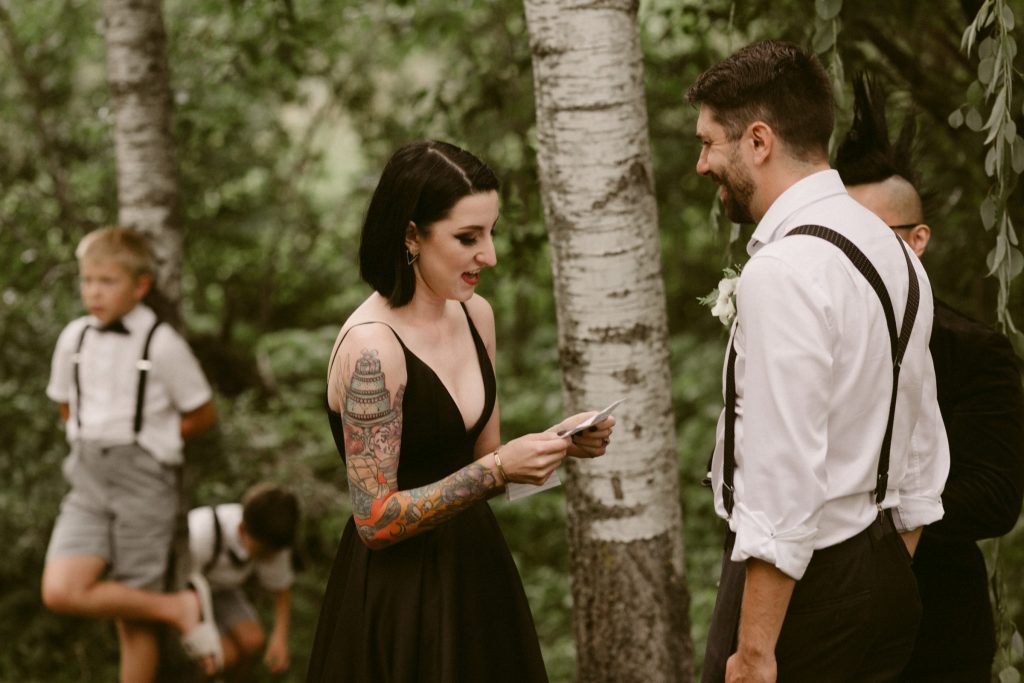 Couple recites wedding vows during ceremony