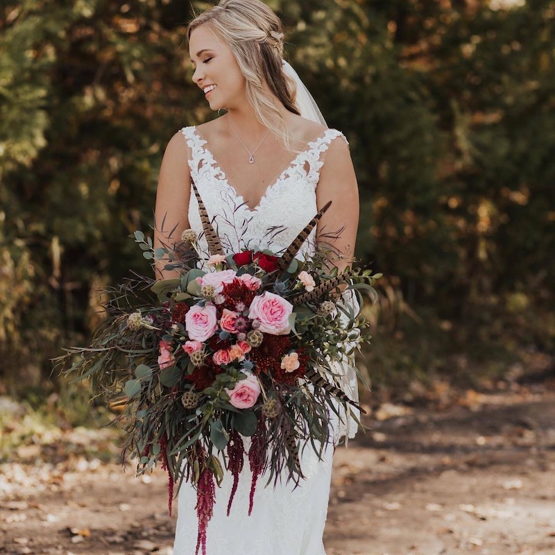 Outdoorsy fall bouquet with Amaranthus and greenery