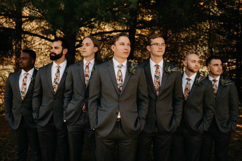 Groom and groomsmen in charcoal suits 