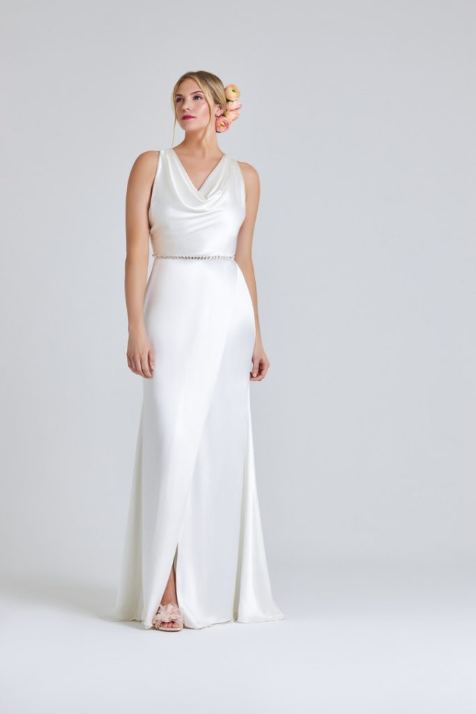 Simple white satin wedding dress 