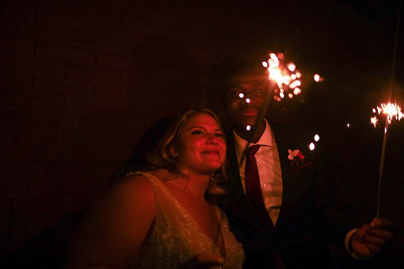 Bride and groom sparkler phtoo