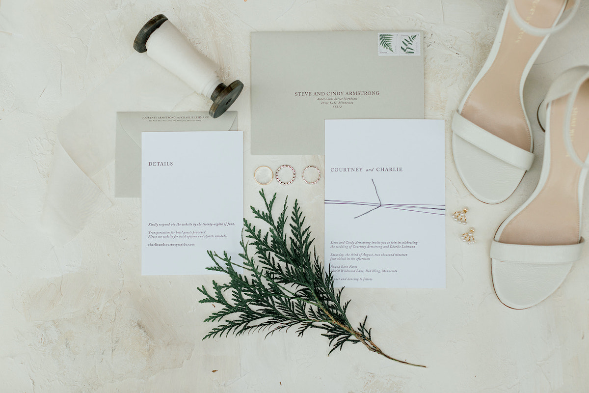 White and beige wedding invitation suite