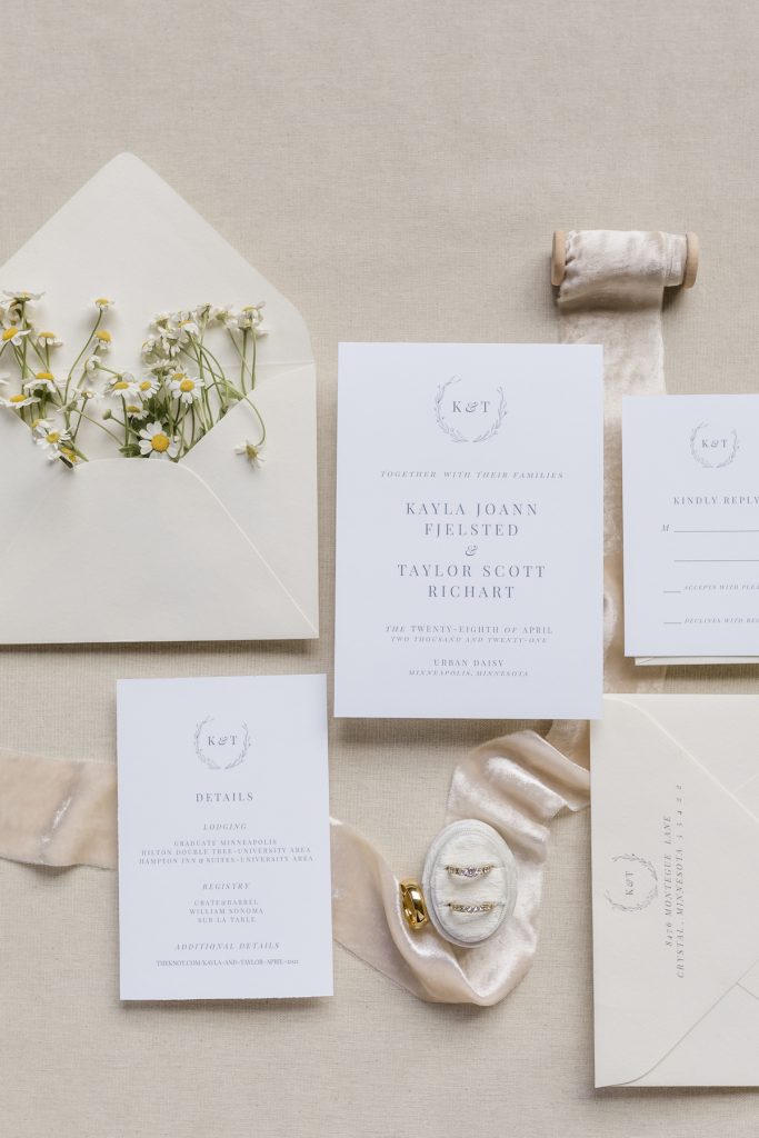 Wedding invitations with beige envelope and white stationery